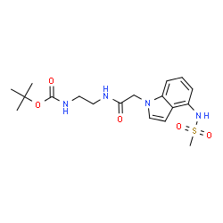 ChemSpider 2D Image | 2-Methyl-2-propanyl {2-[({4-[(methylsulfonyl)amino]-1H-indol-1-yl}acetyl)amino]ethyl}carbamate | C18H26N4O5S