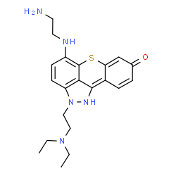 ChemSpider 2D Image | 5-[(2-Aminoethyl)amino]-2-[2-(diethylamino)ethyl]-1,2-dihydro-8H-thiochromeno[4,3,2-cd]indazol-8-one | C21H27N5OS