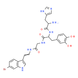 ChemSpider 2D Image | Histidyl-3-hydroxytyrosyl-N-[2-(6-bromo-1H-indol-3-yl)vinyl]glycinamide | C27H28BrN7O5