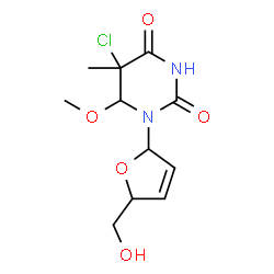 ChemSpider 2D Image | 5-Chloro-1-(5-(hydroxymethyl)-2,5-dihydro-2-furanyl)-6-methoxy-5-methyldihydro-2,4(1H,3H)-pyrimidinedione | C11H15ClN2O5
