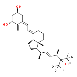 ChemSpider 2D Image | (1R,3S,5Z,7E,22E,24R)-(26,26,26,27,27,27-~2~H_6_)-9,10-Secoergosta-5,7,10,22-tetraene-1,3,25-triol | C28H38D6O3