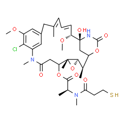 ChemSpider 2D Image | (2R,3R,5R,20R,21S)-11-Chloro-21-hydroxy-12,20-dimethoxy-2,5,9,16-tetramethyl-8,23-dioxo-4,24-dioxa-9,22-diazatetracyclo[19.3.1.1~10,14~.0~3,5~]hexacosa-10(26),11,13,16,18-pentaen-6-yl (2S)-2-[methyl(3
-sulfanylpropanoyl)amino]propanoate | C35H48ClN3O10S
