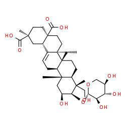 ChemSpider 2D Image | (2beta,3beta)-2,23-Dihydroxy-3-(beta-D-xylopyranosyloxy)olean-12-ene-28,30-dioic acid | C35H54O11