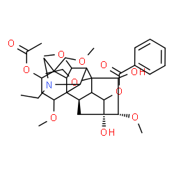 ChemSpider 2D Image | (5xi,8xi,9xi,16beta,17xi)-3-Acetoxy-8-ethoxy-20-ethyl-13,15-dihydroxy-1,6,16-trimethoxy-4-(methoxymethyl)aconitan-14-yl benzoate | C36H51NO11