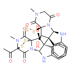 ChemSpider 2D Image | (1S,2S,3S,11R,14S)-14-Acetyl-3-[(5aR,10bS,11R,11aS)-11a-disulfanyl-11-hydroxy-2-methyl-1,4-dioxo-1,2,3,4,5a,6,11,11a-octahydro-10bH-pyrazino[1',2':1,5]pyrrolo[2,3-b]indol-10b-yl]-2-hydroxy-18-methyl-1
5,16-dithia-10,12,18-triazapentacyclo[12.2.2.0~1,12~.0~3,11~.0~4,9~]octadeca-4,6,8-triene-13,17-dione | C30H28N6O7S4