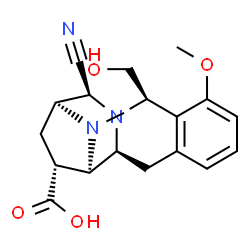 ChemSpider 2D Image | (1R,2S,10R,12S,13S,15R)-12-Cyano-10-(hydroxymethyl)-8-methoxy-16-methyl-11,16-diazatetracyclo[11.2.1.0~2,11~.0~4,9~]hexadeca-4,6,8-triene-15-carboxylic acid | C19H23N3O4