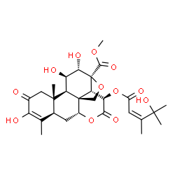 ChemSpider 2D Image | Methyl (11beta,12alpha,15beta)-3,11,12-trihydroxy-15-{[(2Z)-4-hydroxy-3,4-dimethyl-2-pentenoyl]oxy}-2,16-dioxo-13,20-epoxypicras-3-en-21-oate | C28H36O12