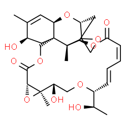 ChemSpider 2D Image | (1'R,3'R,6'R,8'R,12'S,14'R,15'S,18'R,19'E,21'Z,25'R,26'S)-6',15'-Dihydroxy-18'-[(1R)-1-hydroxyethyl]-5',14',26'-trimethyl-11'H,23'H-spiro[oxirane-2,27'-[2,10,13,17,24]pentaoxapentacyclo[23.2.1.0~3,8~.
0~8,26~.0~12,14~]octacosa[4,19,21]triene]-11',23'-dione | C29H38O11