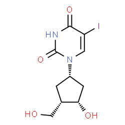 ChemSpider 2D Image | 1-[(1S,3S,4S)-3-Hydroxy-4-(hydroxymethyl)cyclopentyl]-5-iodo-2,4(1H,3H)-pyrimidinedione | C10H13IN2O4
