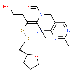 ChemSpider 2D Image | N-[(4-Amino-2-methyl-5-pyrimidinyl)methyl]-N-[(2E)-5-hydroxy-3-{[(2R)-tetrahydro-2-furanylmethyl]disulfanyl}-2-penten-2-yl]formamide | C17H26N4O3S2