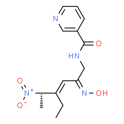 ChemSpider 2D Image | N-[(2Z,3E,5S)-4-Ethyl-2-(hydroxyimino)-5-nitro-3-hexen-1-yl]nicotinamide | C14H18N4O4