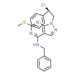 ChemSpider 2D Image | N-Benzyl-1-[(2R)-2-chloro-2-phenylethyl]-6-(methylsulfanyl)-1H-pyrazolo[3,4-d]pyrimidin-4-amine | C21H20ClN5S
