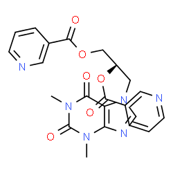 ChemSpider 2D Image | (2S)-3-(1,3-Dimethyl-2,6-dioxo-1,2,3,6-tetrahydro-7H-purin-7-yl)-1,2-propanediyl dinicotinate | C22H20N6O6