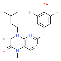 ChemSpider 2D Image | (7S)-2-[(3,5-Difluoro-4-hydroxyphenyl)amino]-5,7-dimethyl-8-(3-methylbutyl)-7,8-dihydro-6(5H)-pteridinone | C19H23F2N5O2