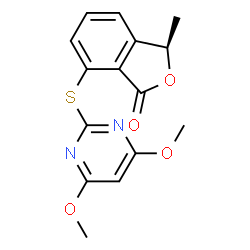 ChemSpider 2D Image | (3R)-7-[(4,6-Dimethoxy-2-pyrimidinyl)sulfanyl]-3-methyl-2-benzofuran-1(3H)-one | C15H14N2O4S