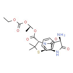 ChemSpider 2D Image | (1R)-1-[(Ethoxycarbonyl)oxy]ethyl (2S,5R,6R)-6-{[(2R)-2-amino-2-phenylacetyl]amino}-3,3-dimethyl-7-oxo-4-thia-1-azabicyclo[3.2.0]heptane-2-carboxylate | C21H27N3O7S