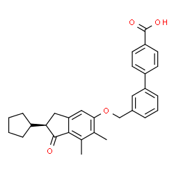 ChemSpider 2D Image | 3'-({[(2R)-2-Cyclopentyl-6,7-dimethyl-1-oxo-2,3-dihydro-1H-inden-5-yl]oxy}methyl)-4-biphenylcarboxylic acid | C30H30O4