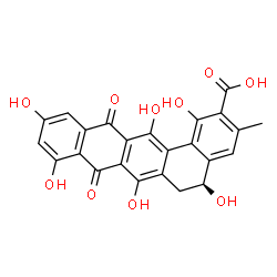ChemSpider 2D Image | (5S)-1,5,7,9,11,14-Hexahydroxy-3-methyl-8,13-dioxo-5,6,8,13-tetrahydrobenzo[a]tetracene-2-carboxylic acid | C24H16O10