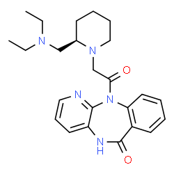 ChemSpider 2D Image | 11-({(2R)-2-[(Diethylamino)methyl]-1-piperidinyl}acetyl)-5,11-dihydro-6H-pyrido[2,3-b][1,4]benzodiazepin-6-one | C24H31N5O2