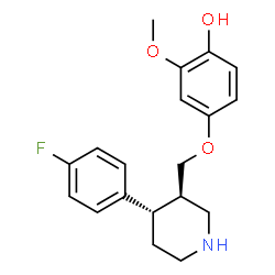 ChemSpider 2D Image | 4-{[(3R,4S)-4-(4-Fluorophenyl)-3-piperidinyl]methoxy}-2-methoxyphenol | C19H22FNO3