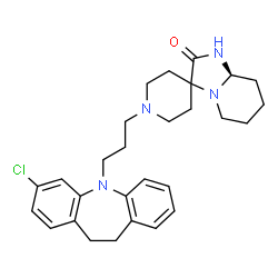 ChemSpider 2D Image | (8aR)-1'-[3-(3-Chloro-10,11-dihydro-5H-dibenzo[b,f]azepin-5-yl)propyl]hexahydro-2H-spiro[imidazo[1,2-a]pyridine-3,4'-piperidin]-2-one | C28H35ClN4O