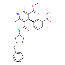 ChemSpider 2D Image | (3R)-1-Benzyl-3-pyrrolidinyl methyl (4R)-2,6-dimethyl-4-(3-nitrophenyl)-1,4-dihydro-3,5-pyridinedicarboxylate | C27H29N3O6