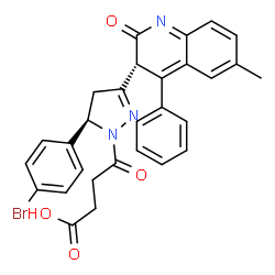 ChemSpider 2D Image | 4-{(5R)-5-(4-Bromophenyl)-3-[(3R)-6-methyl-2-oxo-4-phenyl-2,3-dihydro-3-quinolinyl]-4,5-dihydro-1H-pyrazol-1-yl}-4-oxobutanoic acid | C29H24BrN3O4