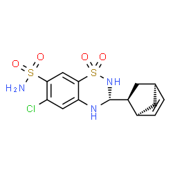 ChemSpider 2D Image | (3R)-3-[(1S,2S,4S)-Bicyclo[2.2.1]hept-5-en-2-yl]-6-chloro-3,4-dihydro-2H-1,2,4-benzothiadiazine-7-sulfonamide 1,1-dioxide | C14H16ClN3O4S2