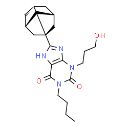 ChemSpider 2D Image | 1-Butyl-3-(3-hydroxypropyl)-8-[(1R,3r,5S,7r)-tricyclo[3.3.1.0~3,7~]non-3-yl]-3,7-dihydro-1H-purine-2,6-dione | C21H30N4O3