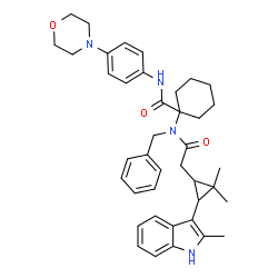 ChemSpider 2D Image | 1-(Benzyl{[2,2-dimethyl-3-(2-methyl-1H-indol-3-yl)cyclopropyl]acetyl}amino)-N-[4-(4-morpholinyl)phenyl]cyclohexanecarboxamide | C40H48N4O3