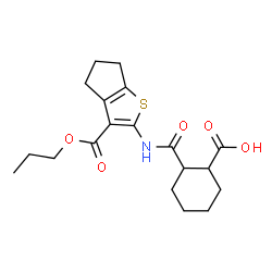 ChemSpider 2D Image | 2-{[3-(Propoxycarbonyl)-5,6-dihydro-4H-cyclopenta[b]thiophen-2-yl]carbamoyl}cyclohexanecarboxylic acid | C19H25NO5S