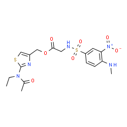 ChemSpider 2D Image | {2-[Acetyl(ethyl)amino]-1,3-thiazol-4-yl}methyl N-{[4-(methylamino)-3-nitrophenyl]sulfonyl}glycinate | C17H21N5O7S2