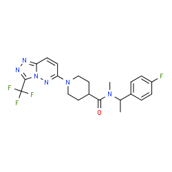 ChemSpider 2D Image | N-[1-(4-Fluorophenyl)ethyl]-N-methyl-1-[3-(trifluoromethyl)[1,2,4]triazolo[4,3-b]pyridazin-6-yl]-4-piperidinecarboxamide | C21H22F4N6O