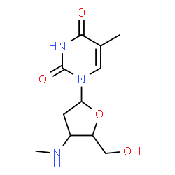 ChemSpider 2D Image | 1-[2,3-Dideoxy-3-(methylamino)pentofuranosyl]-5-methyl-2,4(1H,3H)-pyrimidinedione | C11H17N3O4