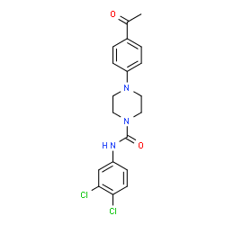 ChemSpider 2D Image | 4-(4-Acetylphenyl)-N-(3,4-dichlorophenyl)-1-piperazinecarboxamide | C19H19Cl2N3O2