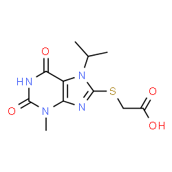 ChemSpider 2D Image | [(7-Isopropyl-3-methyl-2,6-dioxo-2,3,6,7-tetrahydro-1H-purin-8-yl)sulfanyl]acetic acid | C11H14N4O4S