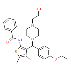 ChemSpider 2D Image | N-(3-{(4-Ethoxyphenyl)[4-(2-hydroxyethyl)-1-piperazinyl]methyl}-4,5-dimethyl-2-thienyl)benzamide | C28H35N3O3S