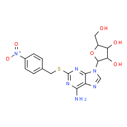 ChemSpider 2D Image | 2-[(4-Nitrobenzyl)sulfanyl]-9-pentofuranosyl-9H-purin-6-amine | C17H18N6O6S