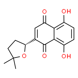 ChemSpider 2D Image | 2-[(2R)-5,5-Dimethyltetrahydro-2-furanyl]-5,8-dihydroxy-1,4-naphthoquinone | C16H16O5
