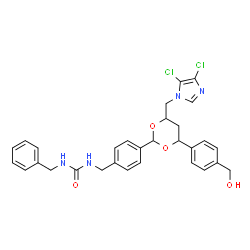 ChemSpider 2D Image | 1-Benzyl-3-(4-{4-[(4,5-dichloro-1H-imidazol-1-yl)methyl]-6-[4-(hydroxymethyl)phenyl]-1,3-dioxan-2-yl}benzyl)urea | C30H30Cl2N4O4