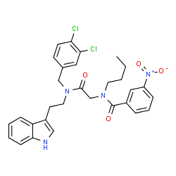 ChemSpider 2D Image | N-Butyl-N-(2-{(3,4-dichlorobenzyl)[2-(1H-indol-3-yl)ethyl]amino}-2-oxoethyl)-3-nitrobenzamide | C30H30Cl2N4O4