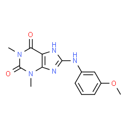 ChemSpider 2D Image | 8-(3-Methoxyanilino)-1,3-dimethyl-3,9-dihydro-1H-purine-2,6-dione | C14H15N5O3