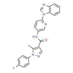 ChemSpider 2D Image | N-[6-(1H-Benzimidazol-1-yl)-3-pyridinyl]-1-(4-fluorophenyl)-5-methyl-1H-pyrazole-4-carboxamide | C23H17FN6O