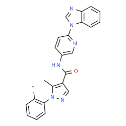ChemSpider 2D Image | N-[6-(1H-Benzimidazol-1-yl)-3-pyridinyl]-1-(2-fluorophenyl)-5-methyl-1H-pyrazole-4-carboxamide | C23H17FN6O