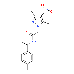 ChemSpider 2D Image | 2-(3,5-Dimethyl-4-nitro-1H-pyrazol-1-yl)-N-[1-(4-methylphenyl)ethyl]acetamide | C16H20N4O3