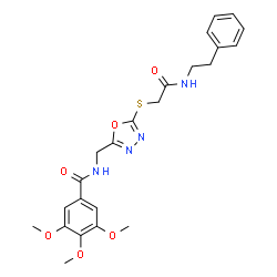 ChemSpider 2D Image | 3,4,5-Trimethoxy-N-{[5-({2-oxo-2-[(2-phenylethyl)amino]ethyl}sulfanyl)-1,3,4-oxadiazol-2-yl]methyl}benzamide | C23H26N4O6S