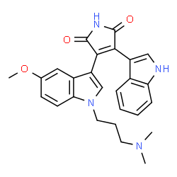 ChemSpider 2D Image | 2-(1-(3-dimethylaminopropyl)-5-methoxyindol-3-yl)-3-(1H-indol-3-yl)maleimide | C26H26N4O3