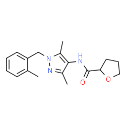 ChemSpider 2D Image | N-[3,5-Dimethyl-1-(2-methylbenzyl)-1H-pyrazol-4-yl]tetrahydro-2-furancarboxamide | C18H23N3O2