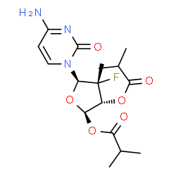 ChemSpider 2D Image | (2R,3R,4R,5R)-5-(4-Amino-2-oxo-1(2H)-pyrimidinyl)-4-fluoro-4-methyltetrahydrofuran-2,3-diyl bis(2-methylpropanoate) | C17H24FN3O6