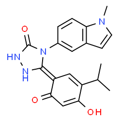 ChemSpider 2D Image | (5Z)-5-(4-Hydroxy-3-isopropyl-6-oxo-2,4-cyclohexadien-1-ylidene)-4-(1-methyl-1H-indol-5-yl)-1,2,4-triazolidin-3-one | C20H20N4O3